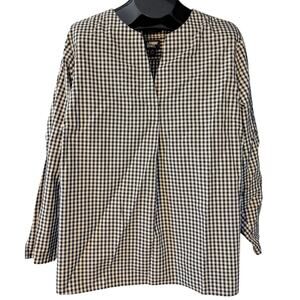 LANDS' END 2X Black White Gingham Notched V-Neck Shirt No Iron Supima 20W-22W